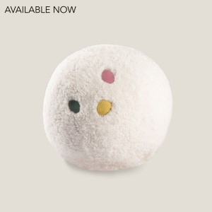 Buy a designer white ball cushion diameter 30 cm with light touches of pastel colors by Norki