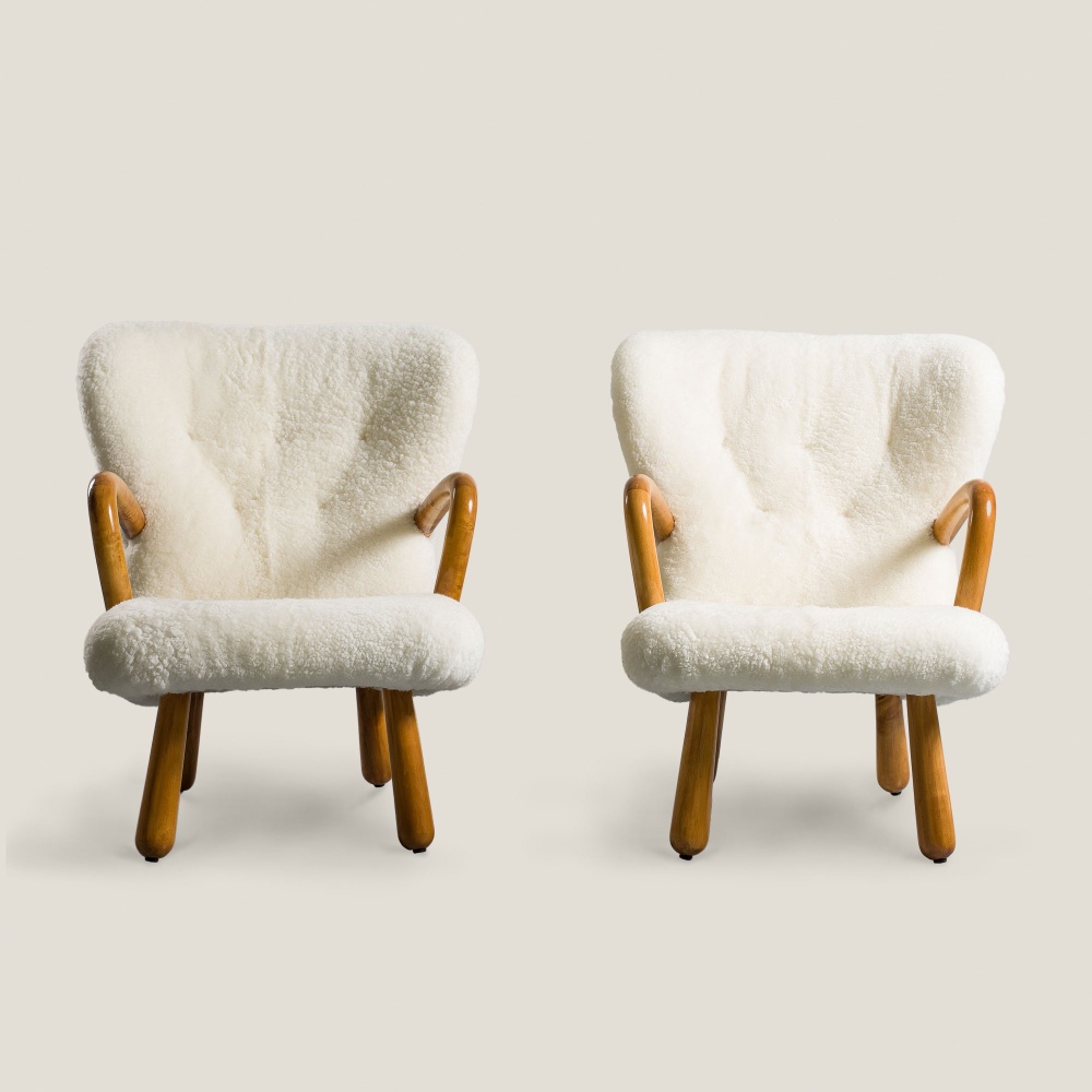 Close-up of Ake IKEA vintage armchair – sheepskin upholstery.