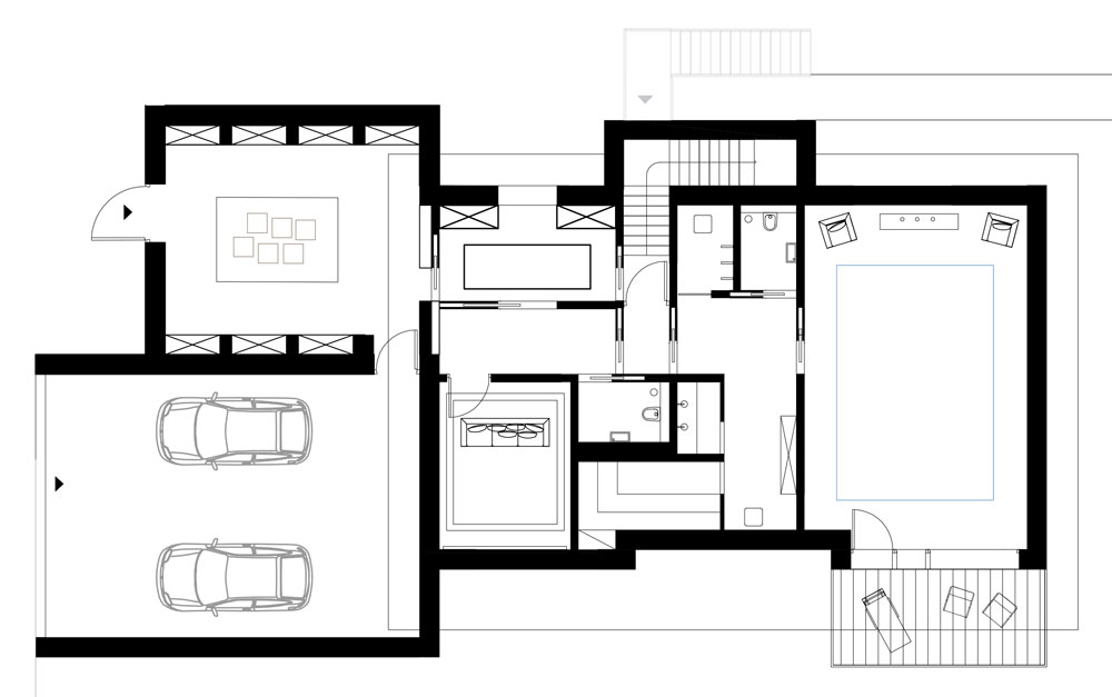 Plan du rez-de-chaussée d'un chalet de montagne à Ischgl.