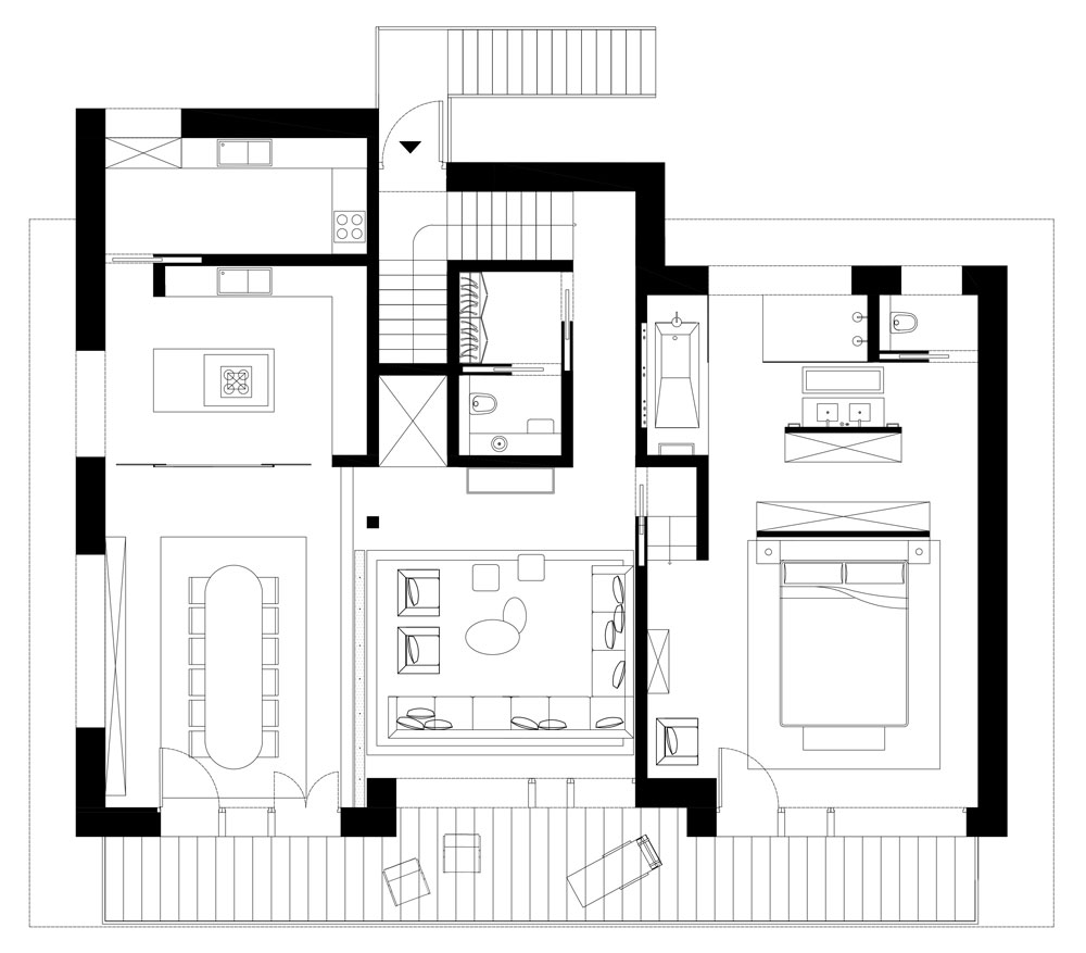 Plan du premier étage d'un chalet à Ischgl.