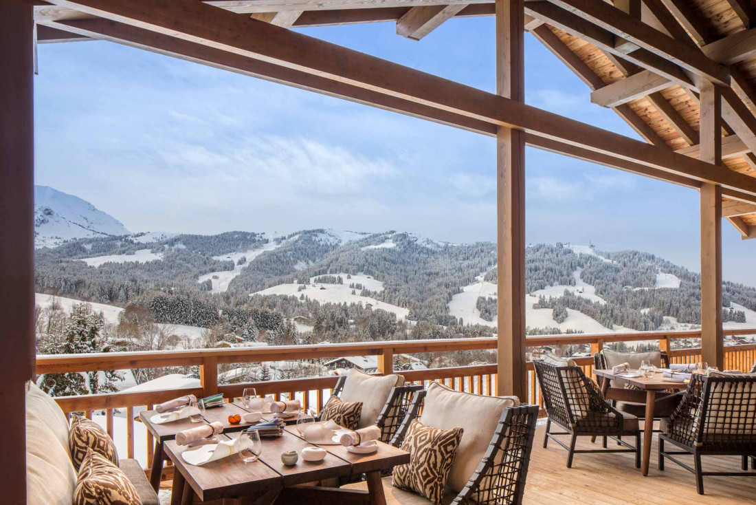 The terrace of the restaurant La Dame de Pic, Le 1920 in Megève.