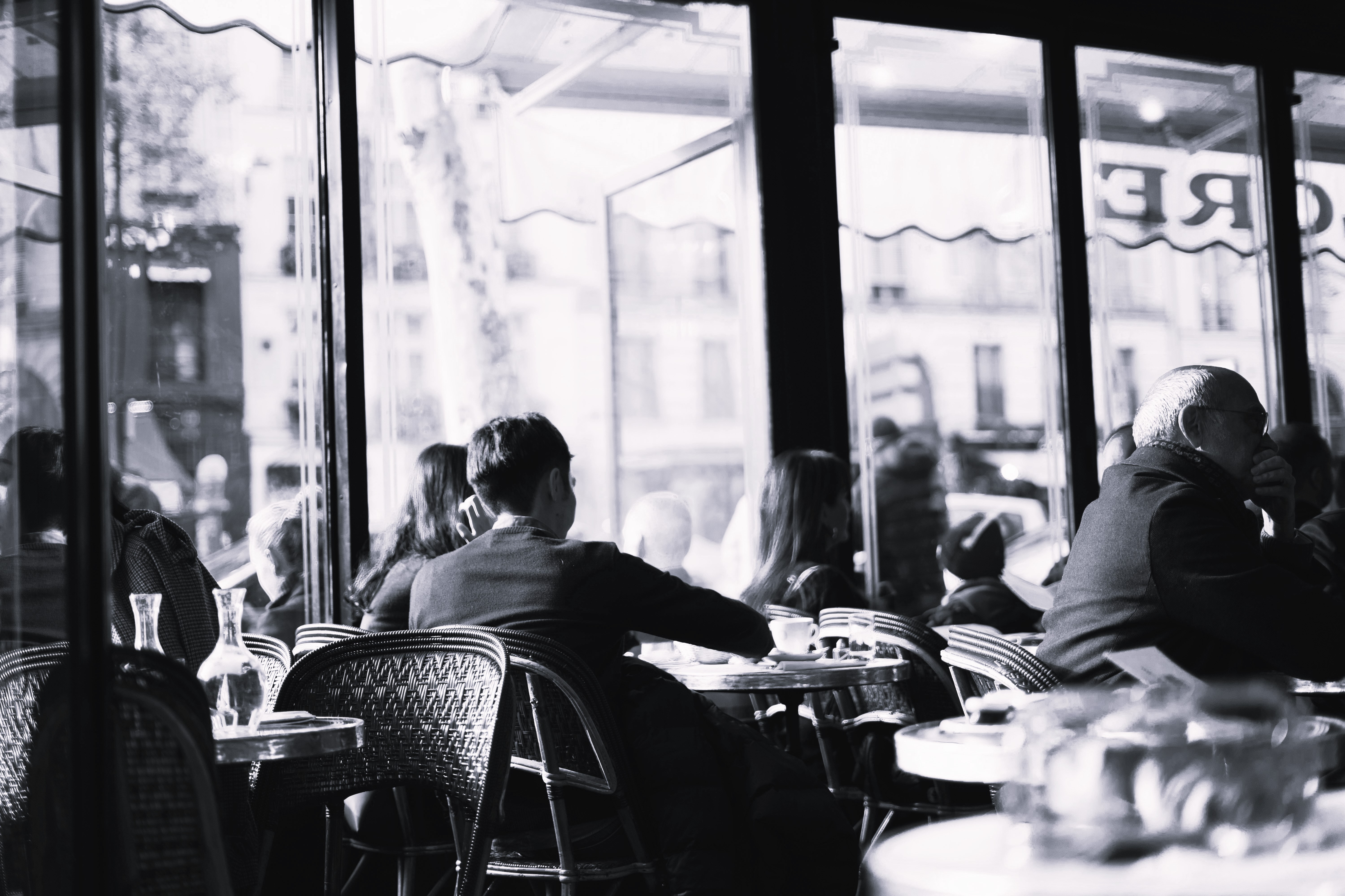 Inside the famous Café de Flore, an artistic meeting place.