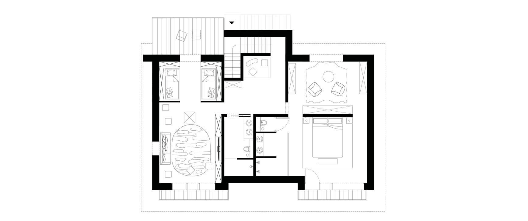 Plan du premier étage d'un chalet à Ischgl.