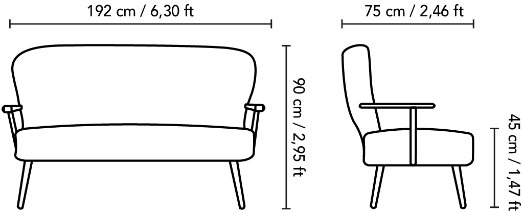 Dimensions et croquis de notre Canapé Allpina Bois Teinté