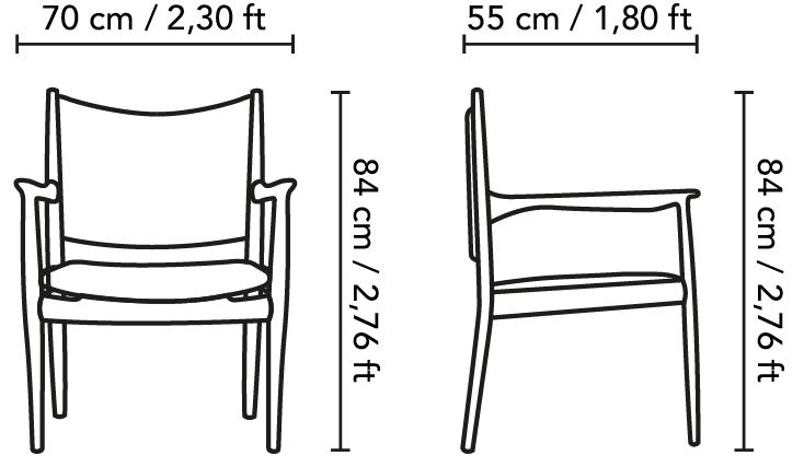 Sizes and sketches of our pair of JH-513 Armchairs