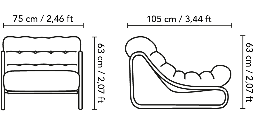 Dimensions et croquis de notre paire d'Impala Lounge Chairs