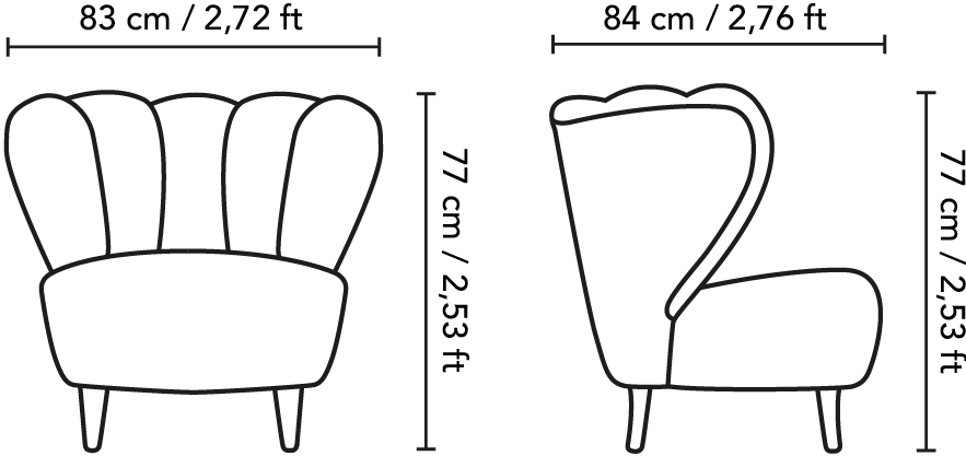 Sizes and sketches of our pair of Vintage Finnish Armchairs