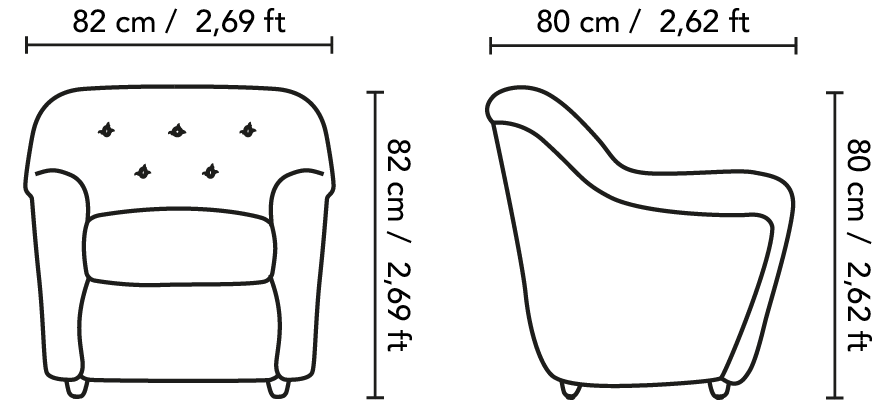 Dimensions et croquis de notre paire de Fauteuils 1950