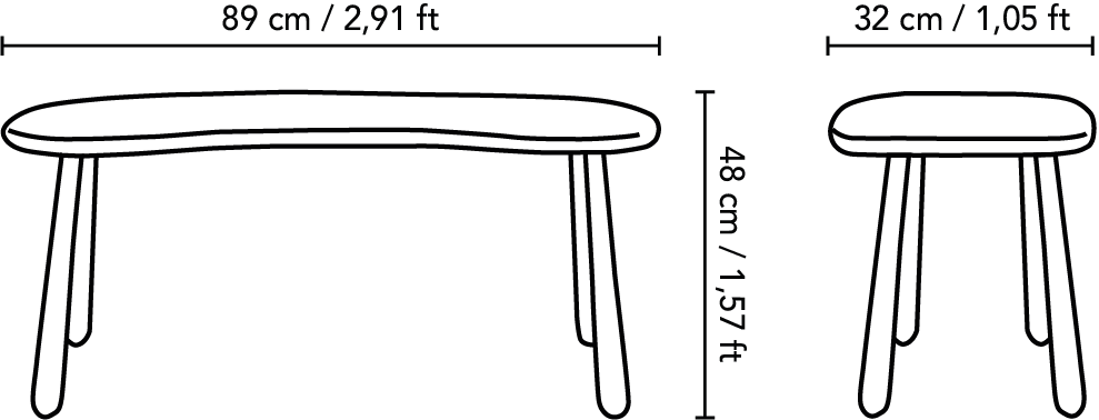 Sizes and sketches of our Mjölkpallen Coffee Table