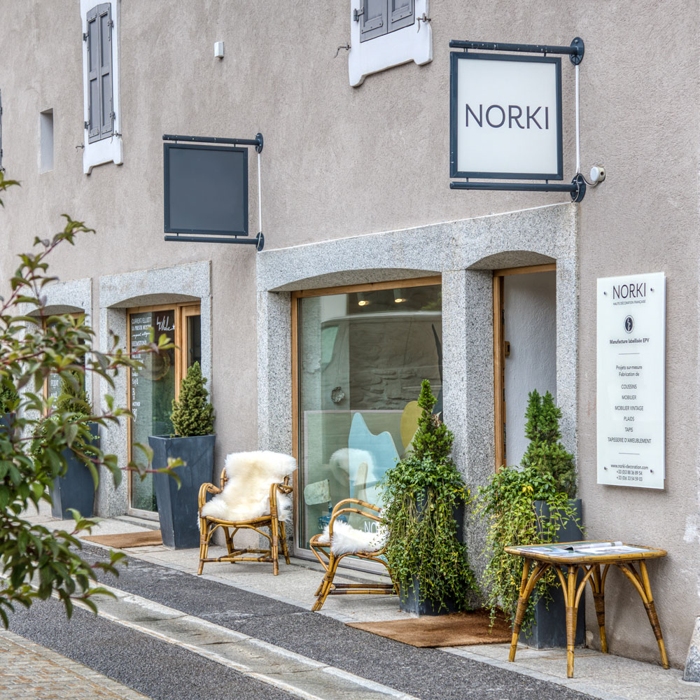 The front of our Megève boutique decorated in a nautical style with our spring/summer 2024 collection.