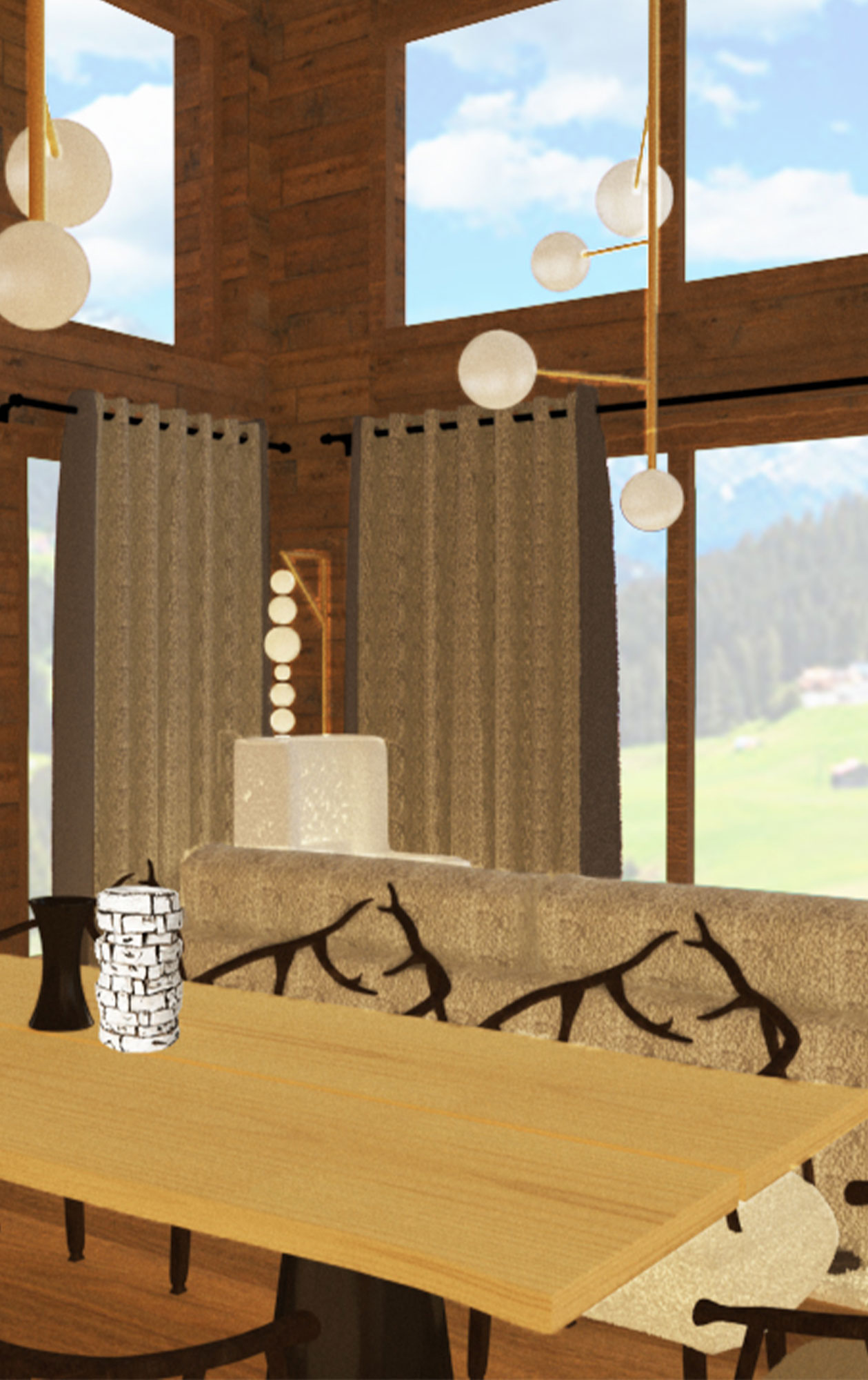 Image 3D dans un chalet.