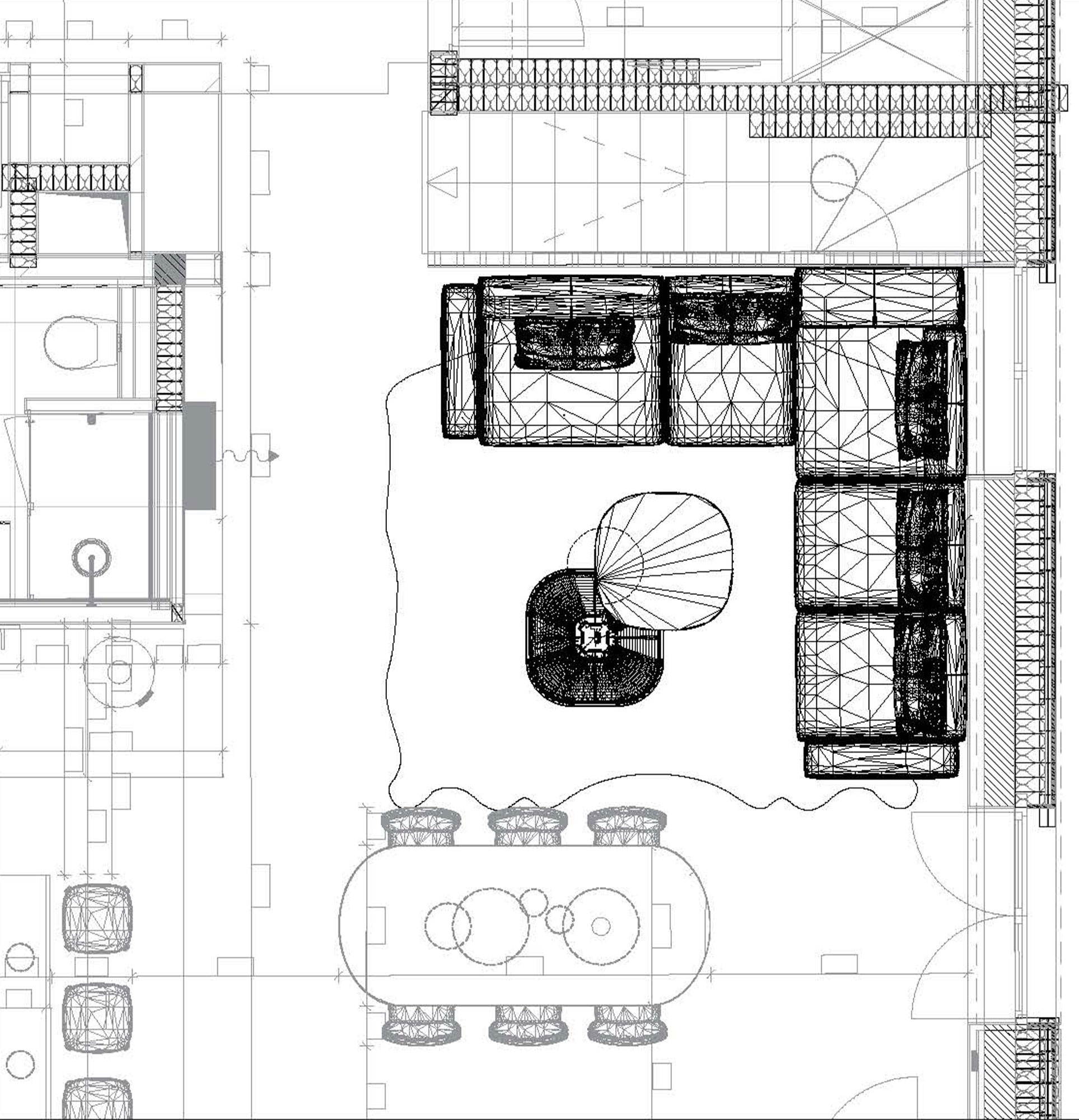 Plan d'une pièce de vie réalisé avec AutoCAD.