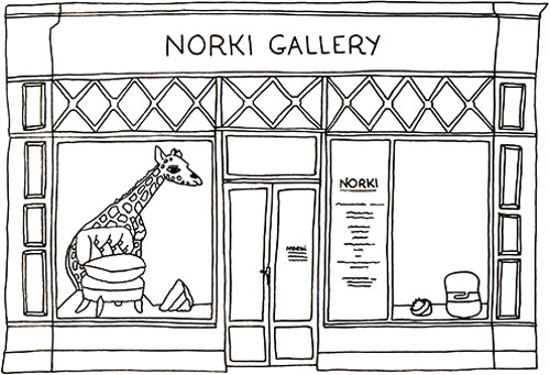 Dessin de la boutique Norki Gallery à Paris.