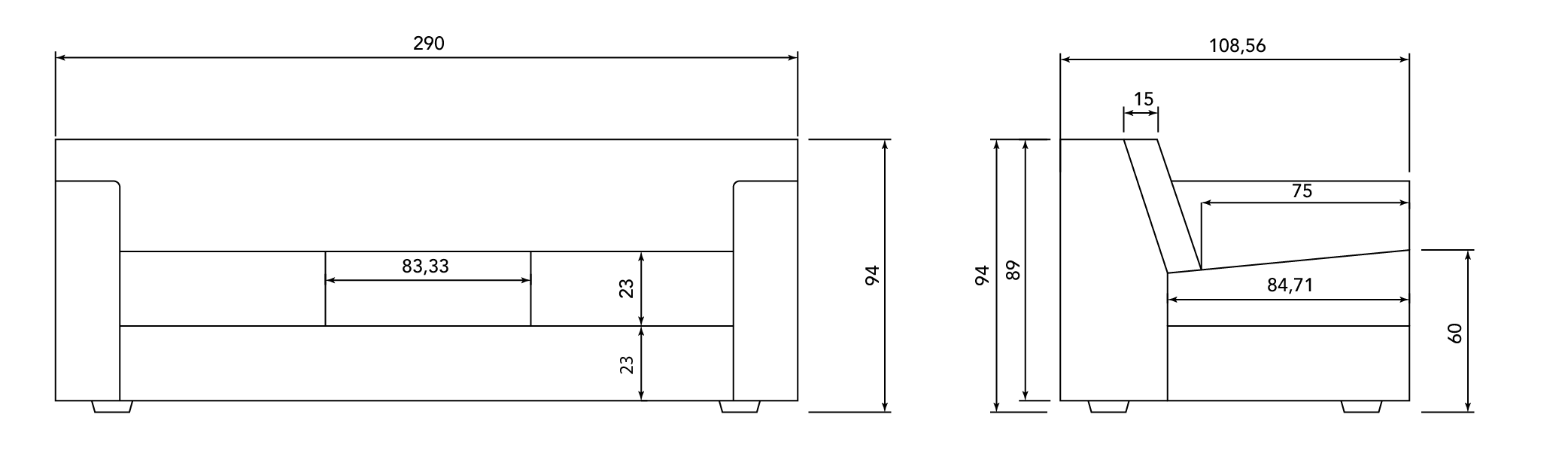 Plan technique d'un canapé