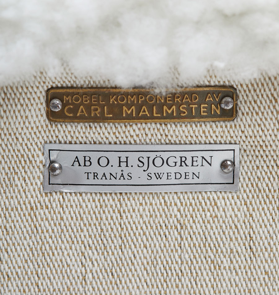 Étiquettes d'authenticité vintage Carl Malmsten et AB O.H. Sjögren