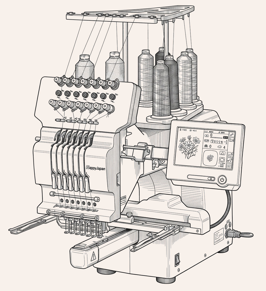 Dessin d'une machine de broderie contemporaine